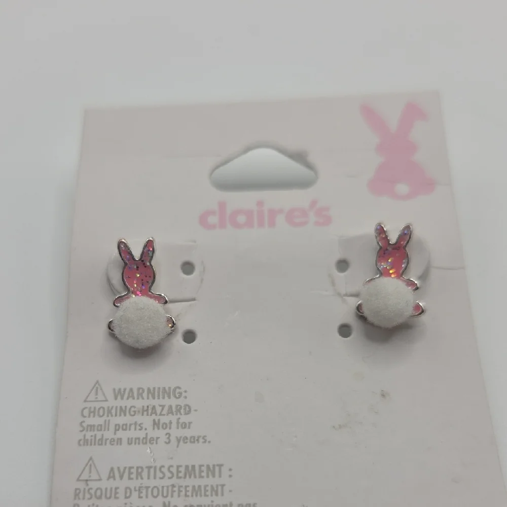 Claire's Pink and White Bunny Stud Earrings